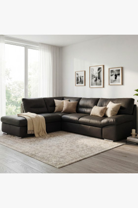 Ecksofa aus echtem Leder Espresso, 3-Sitzer, Komfort